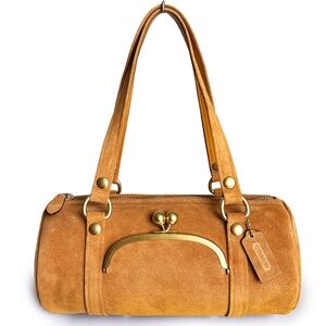 NWT Coach Originals Kisslock Barrel Bag Caramel Suede Leather Limited Edition